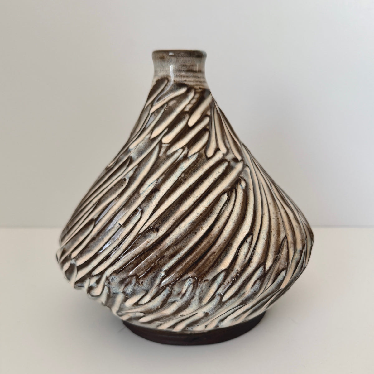 Carved Vase in Chocolate Stoneware