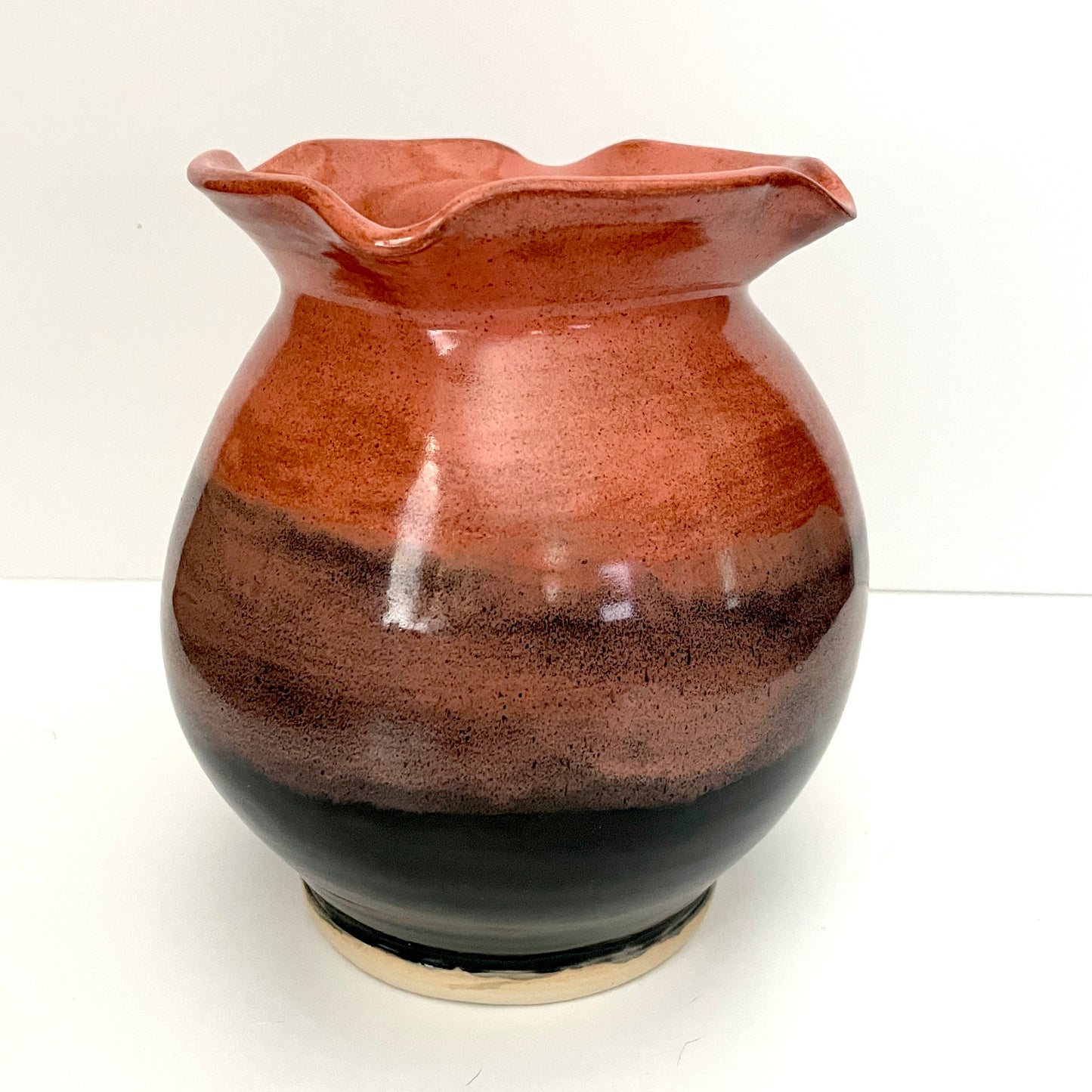 Tall Barrel Ruffled Vase in Black and Pink