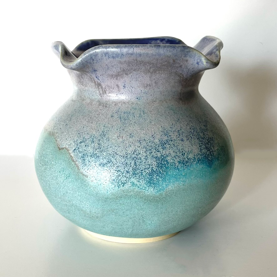 Frosted Blue Ruffle Globe Vase