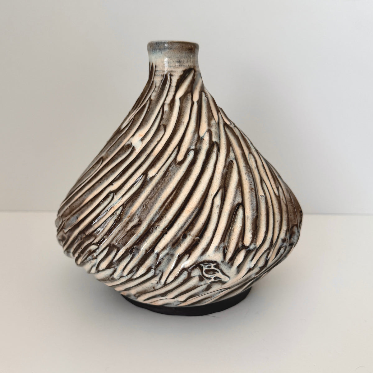Carved Vase in Chocolate Stoneware