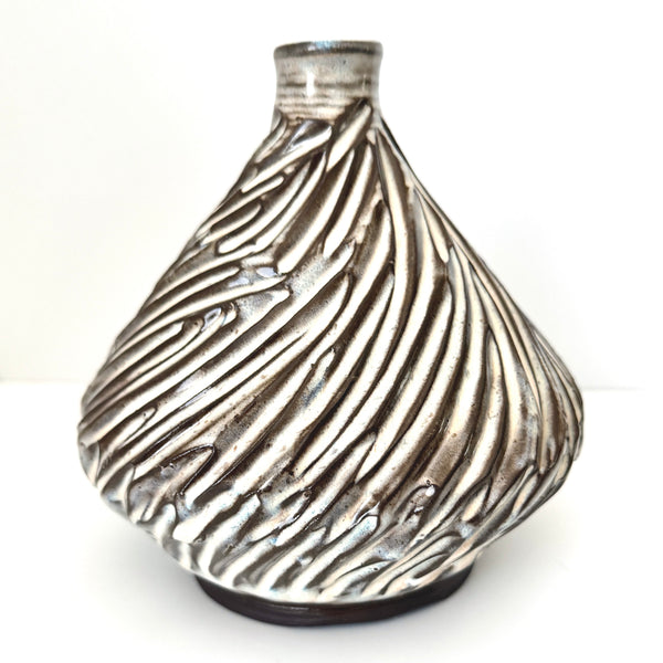 Carved Vase in Chocolate Stoneware