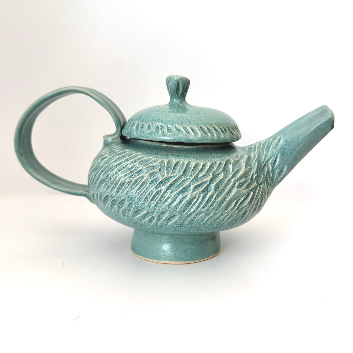 Carved Teapot in Frosty Blue
