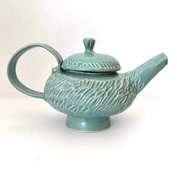 Carved Teapot in Frosty Blue