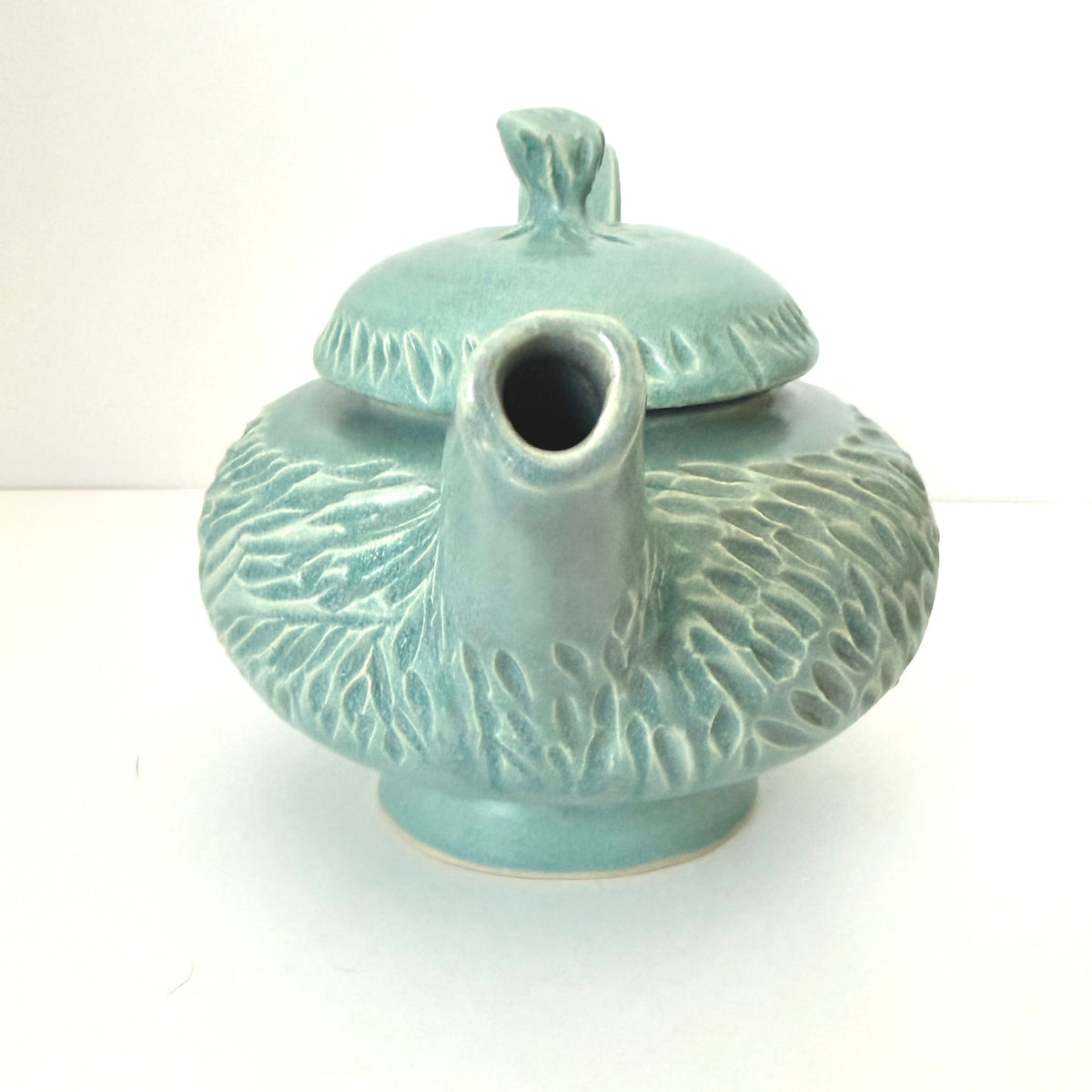 Carved Teapot in Frosty Blue