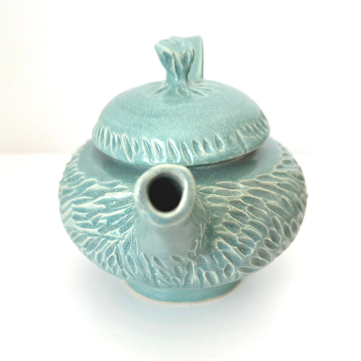 Carved Teapot in Frosty Blue