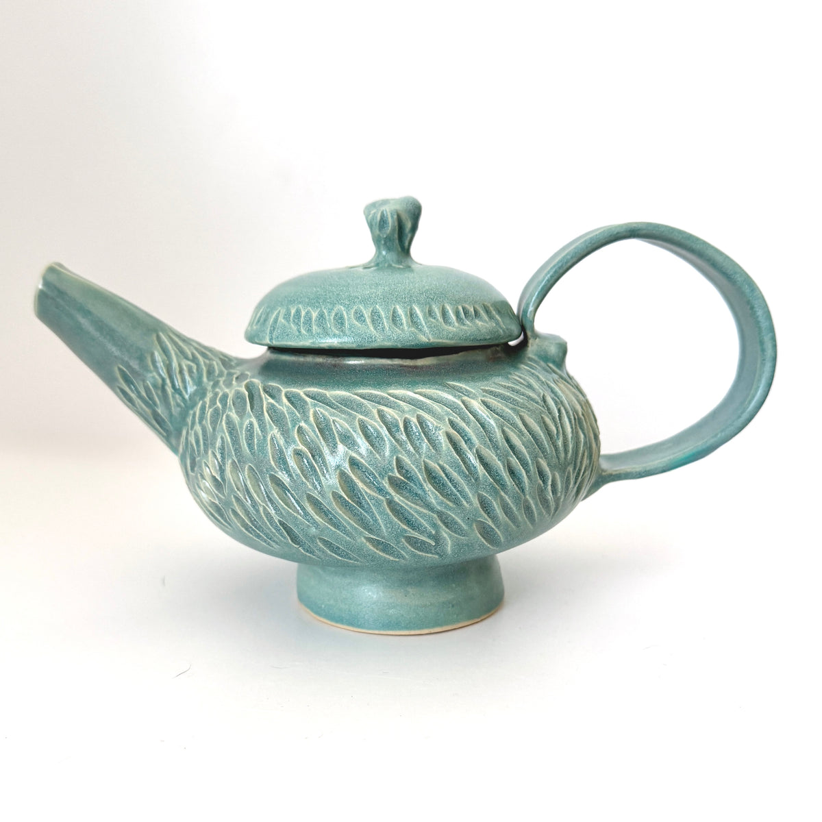 Carved Teapot in Frosty Blue