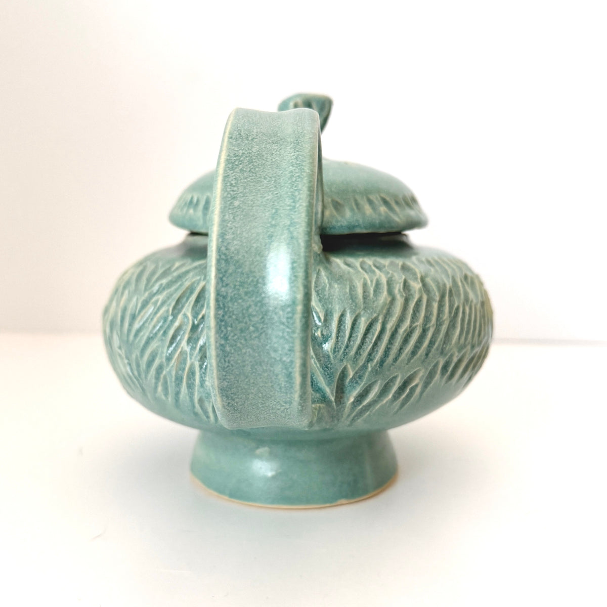 Carved Teapot in Frosty Blue