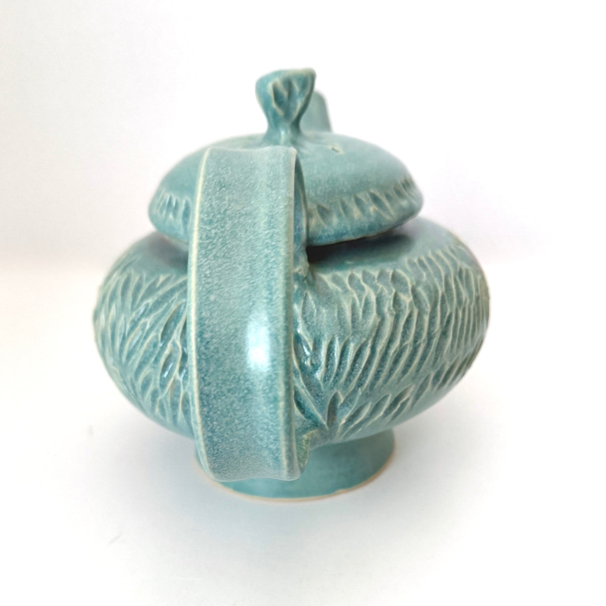 Carved Teapot in Frosty Blue
