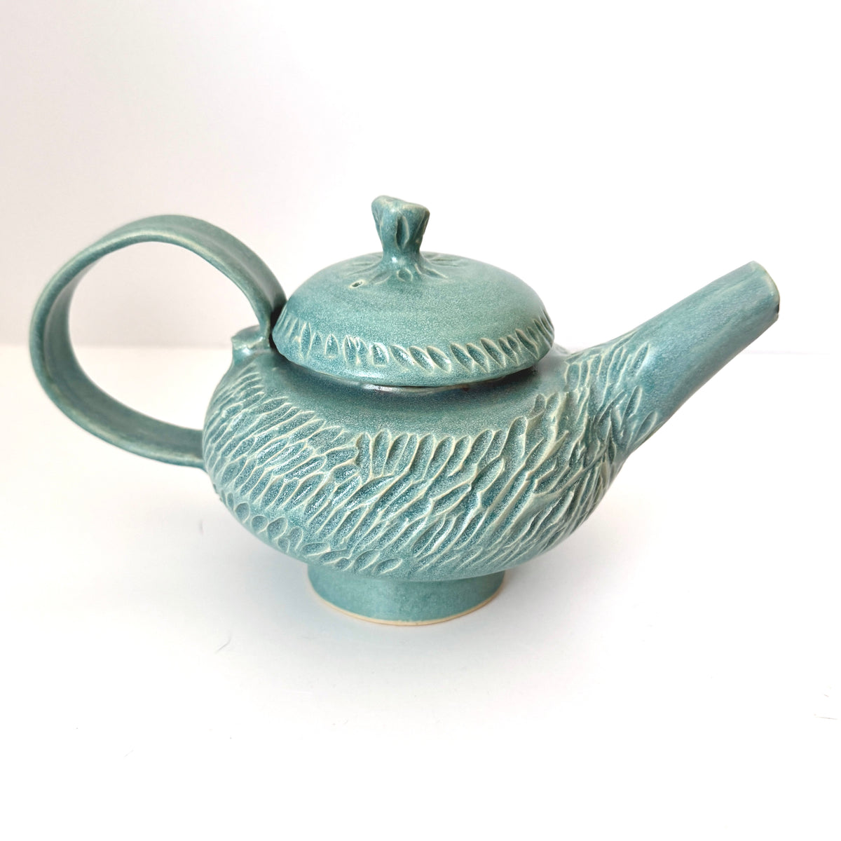 Carved Teapot in Frosty Blue