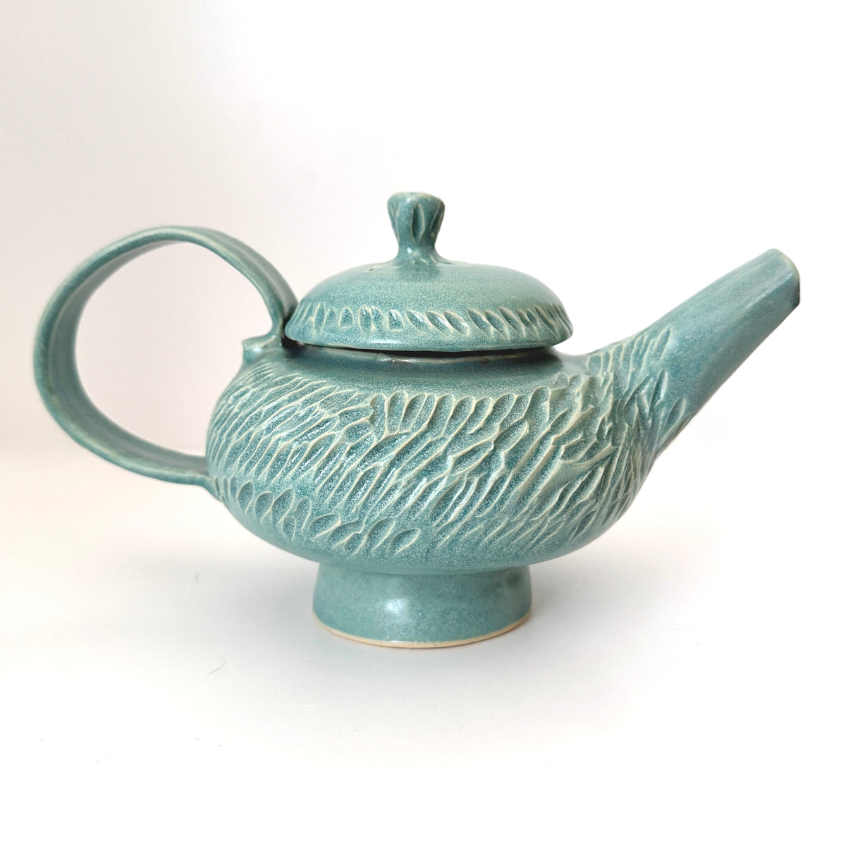 Carved Teapot in Frosty Blue