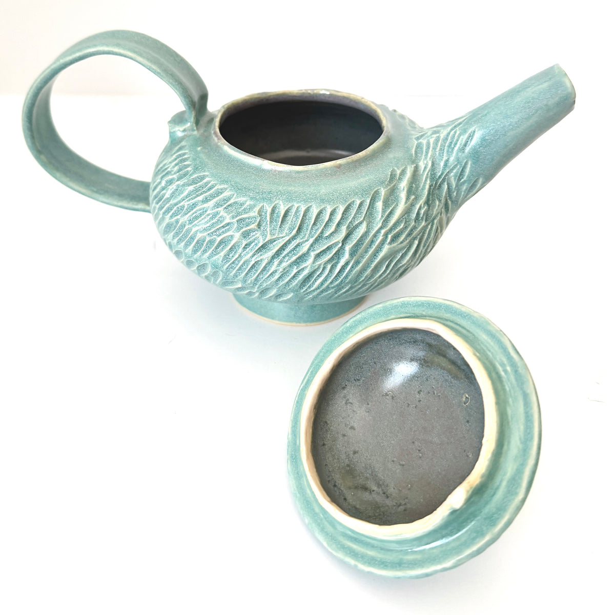 Carved Teapot in Frosty Blue