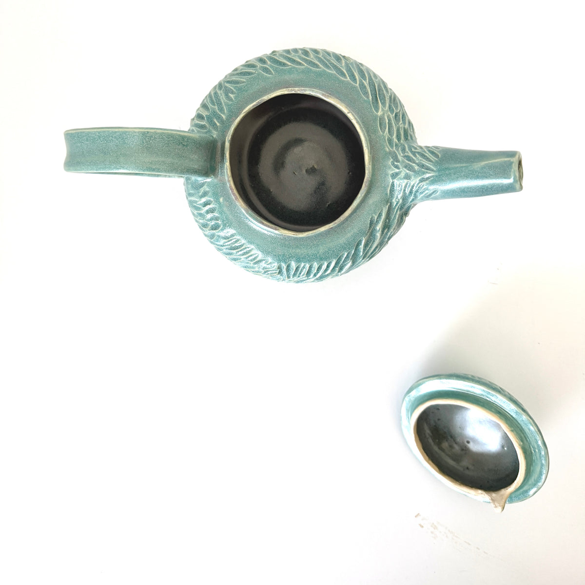 Carved Teapot in Frosty Blue