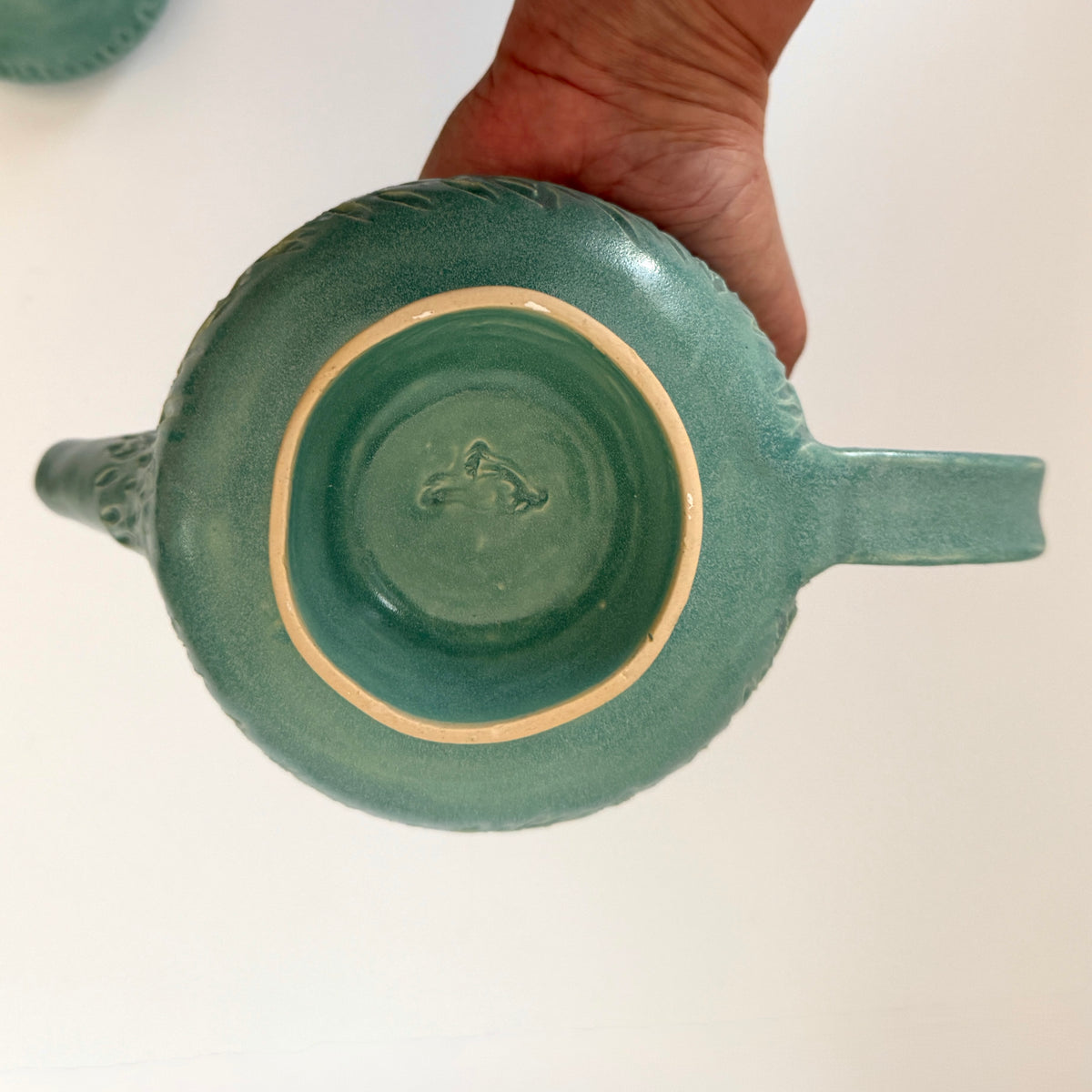 Carved Teapot in Frosty Blue