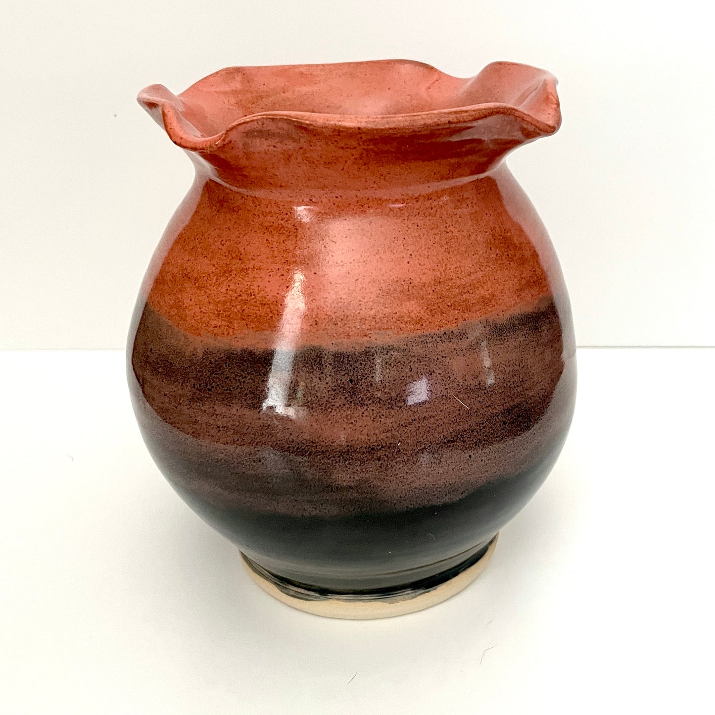 Tall Barrel Ruffled Vase in Black and Pink