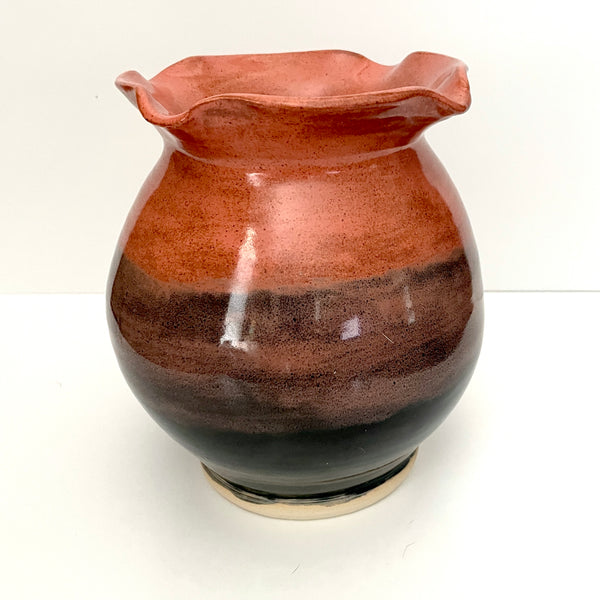 Tall Barrel Ruffled Vase in Black and Pink