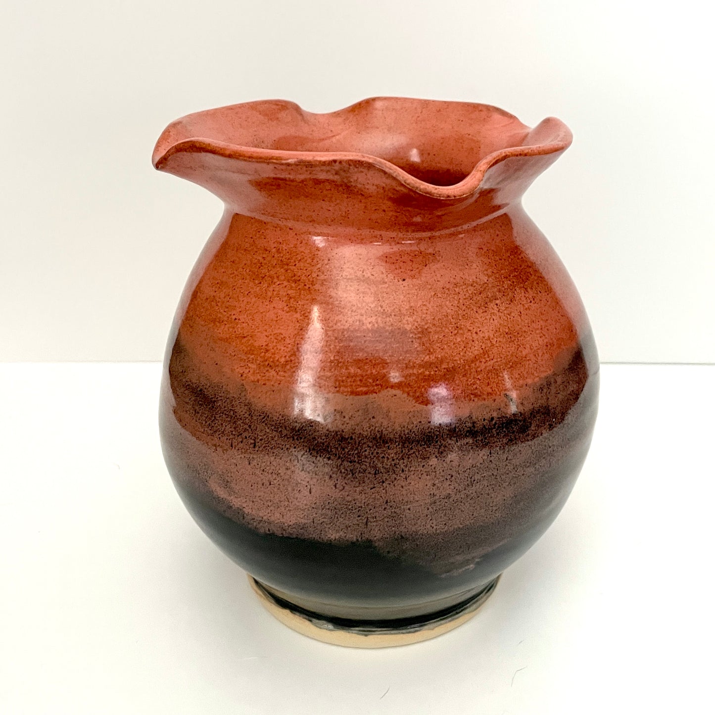 Tall Barrel Ruffled Vase in Black and Pink