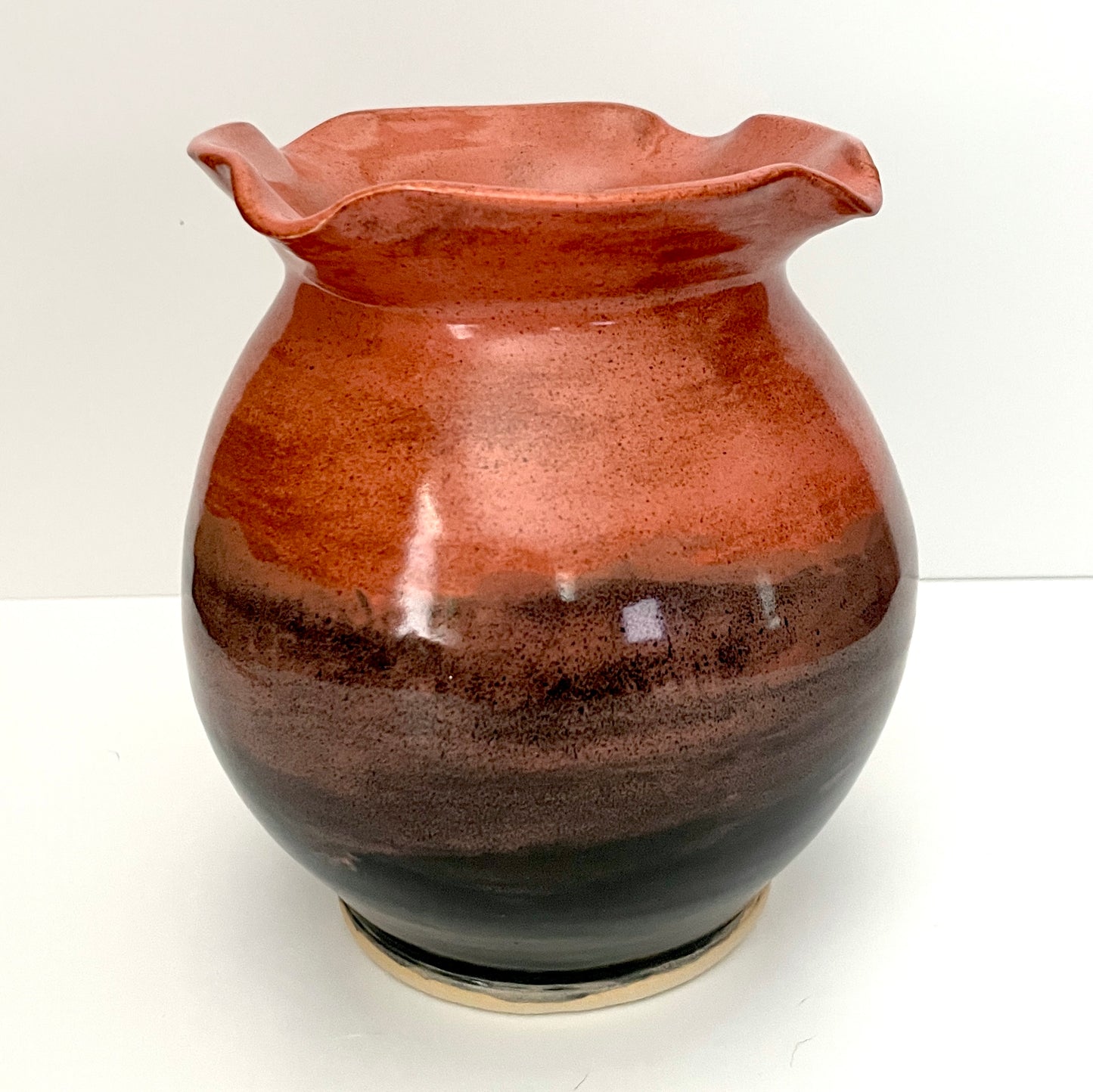 Tall Barrel Ruffled Vase in Black and Pink