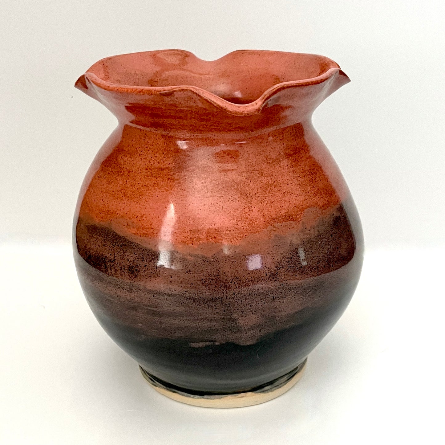 Tall Barrel Ruffled Vase in Black and Pink