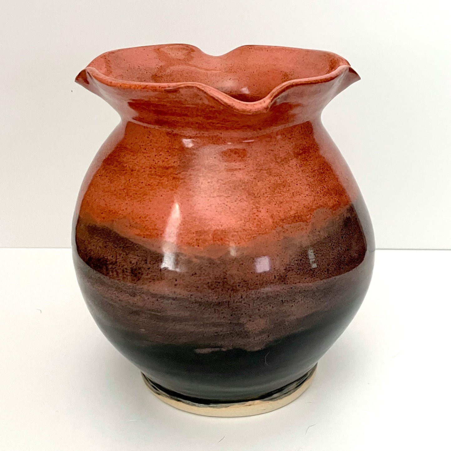 Tall Barrel Ruffled Vase in Black and Pink