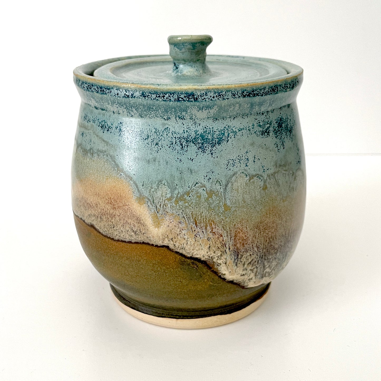 Lidded Ceramic Jar in Light blue and brown