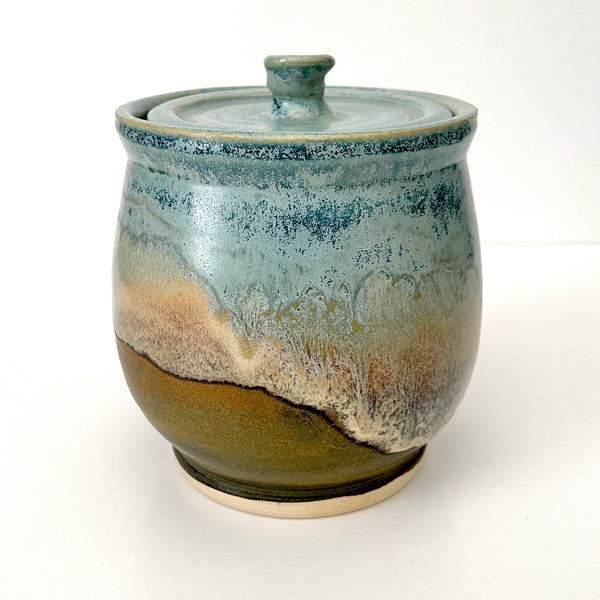 Lidded Ceramic Jar in Light blue and brown