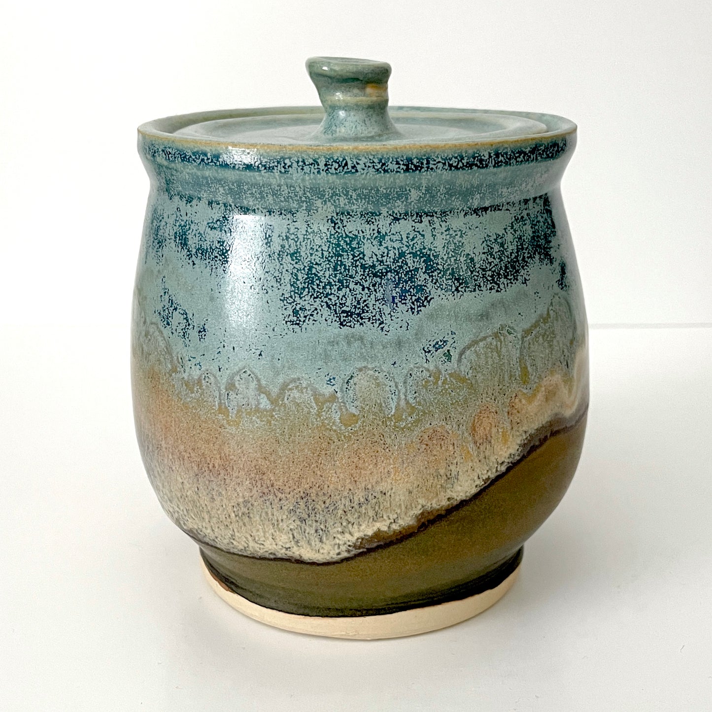 Lidded Ceramic Jar in Light blue and brown