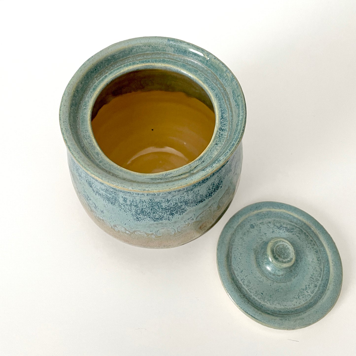 Lidded Ceramic Jar in Light blue and brown