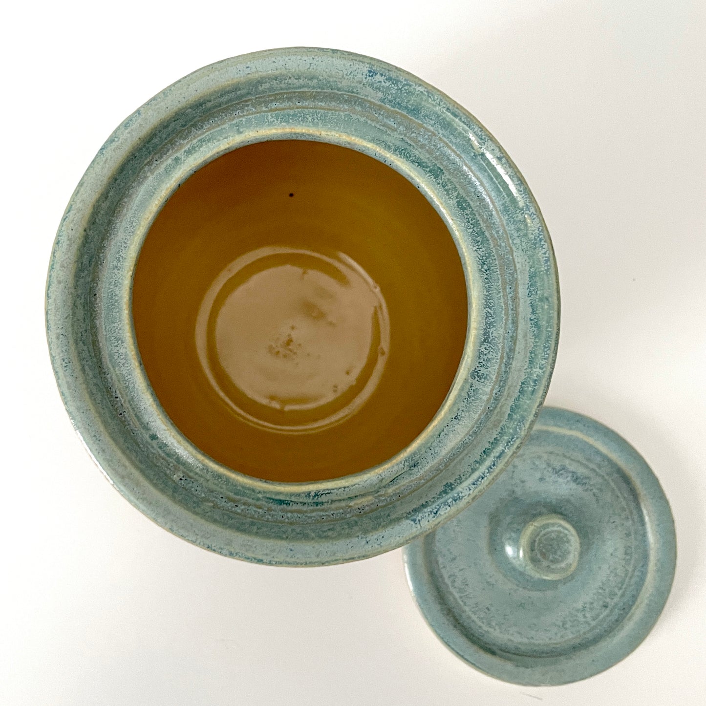 Lidded Ceramic Jar in Light blue and brown
