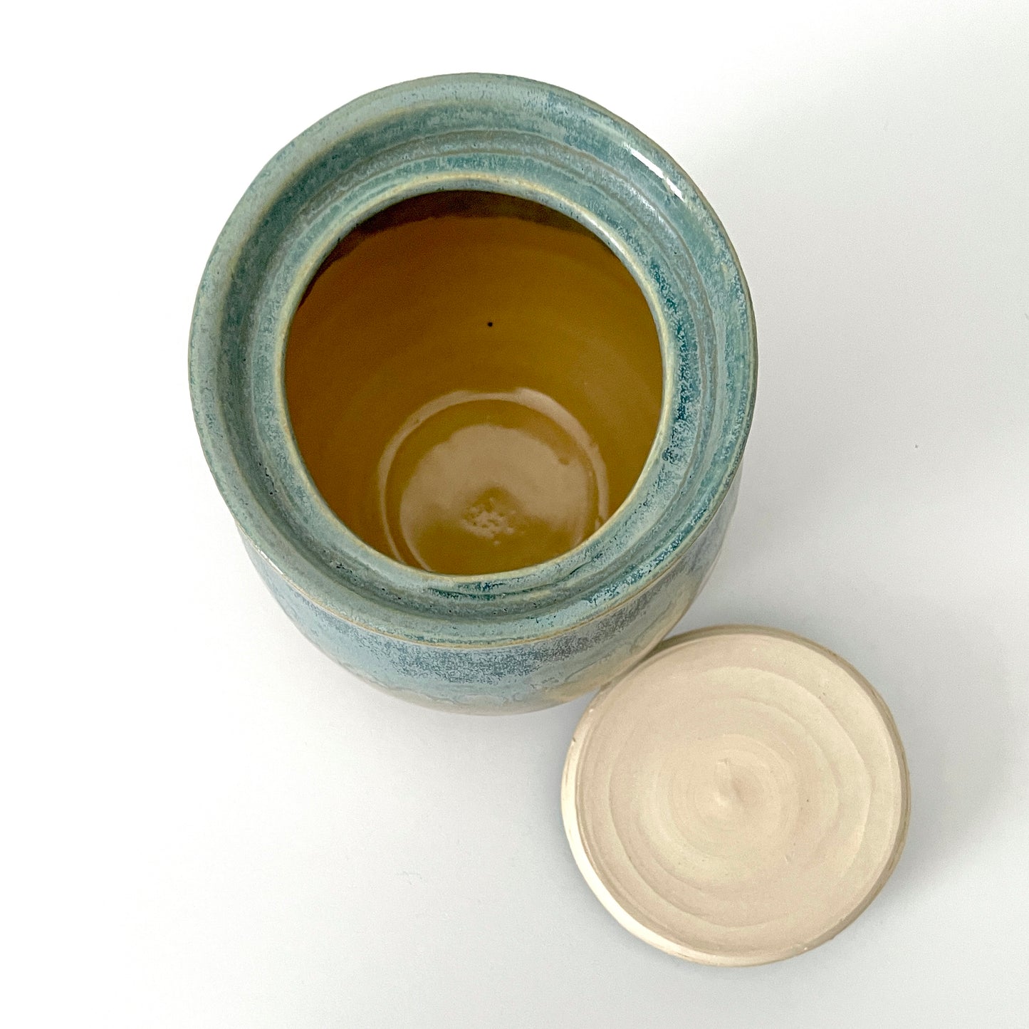 Lidded Ceramic Jar in Light blue and brown