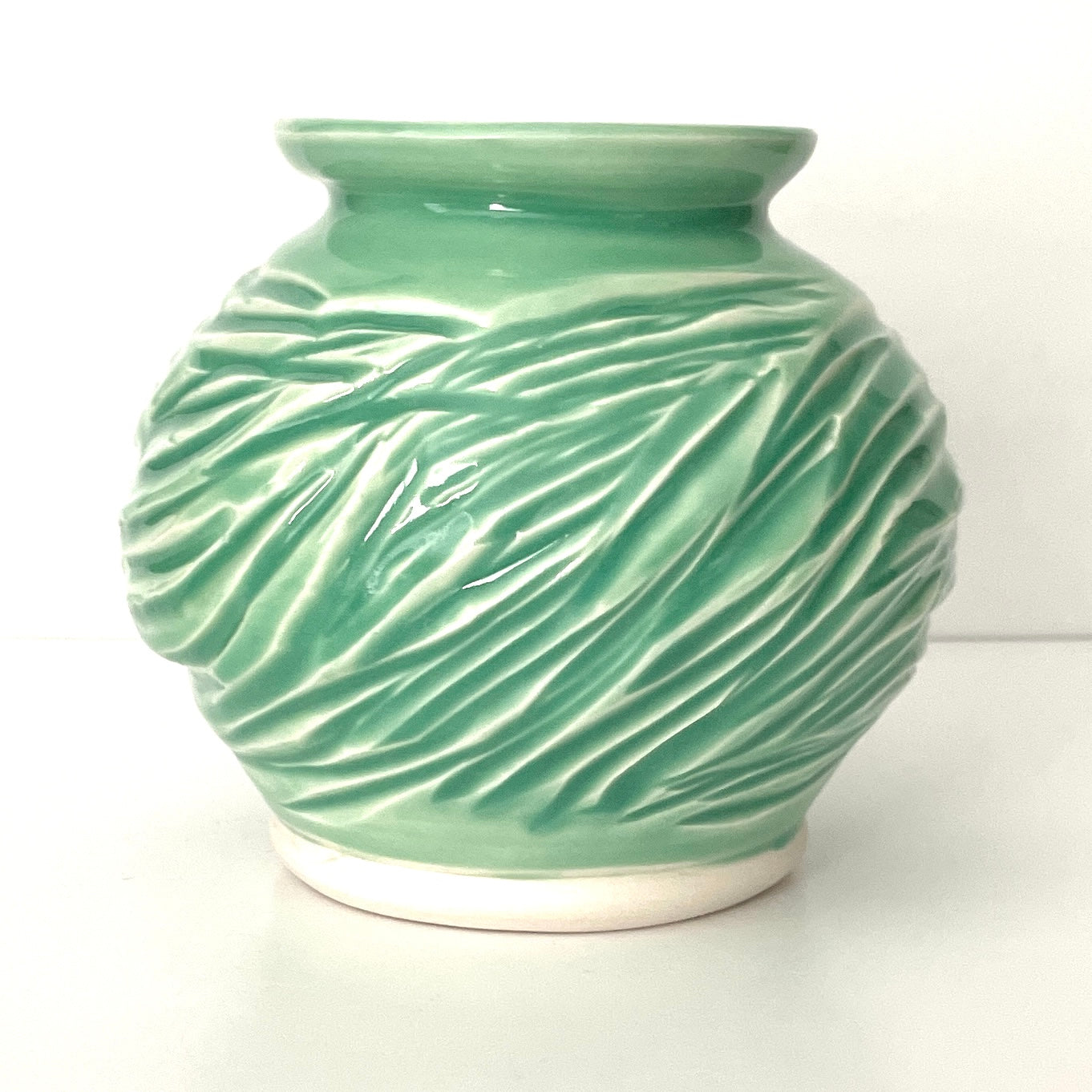 Small Light Green Porcelain Carved Vase