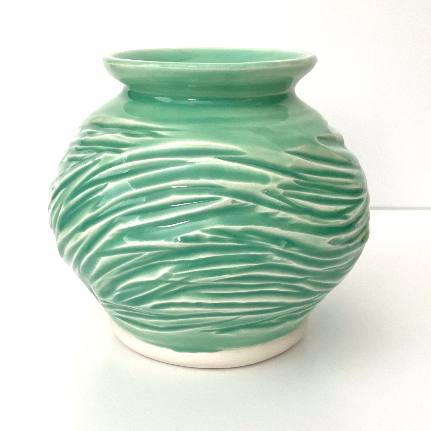 Small Light Green Porcelain Carved Vase