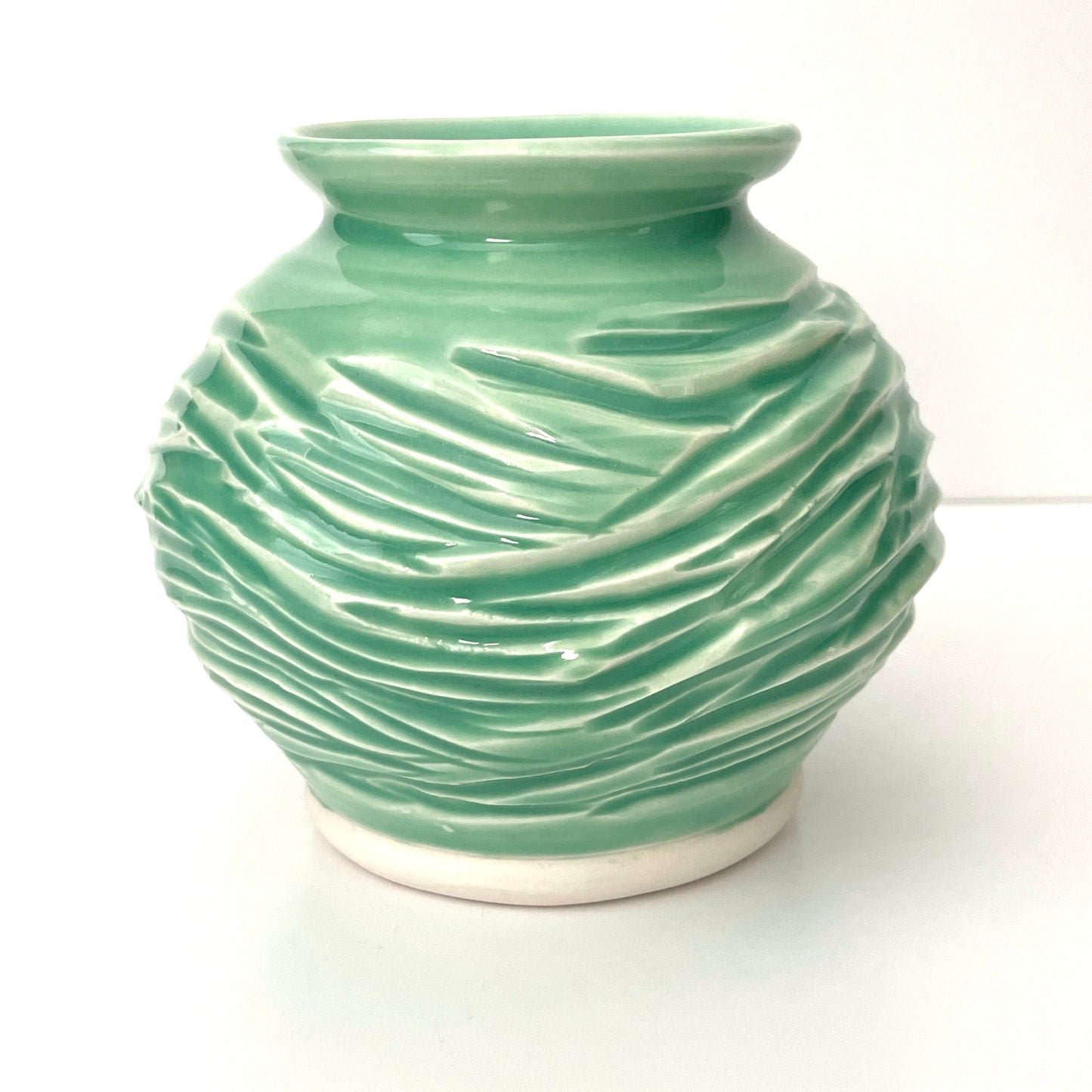 Small Light Green Porcelain Carved Vase