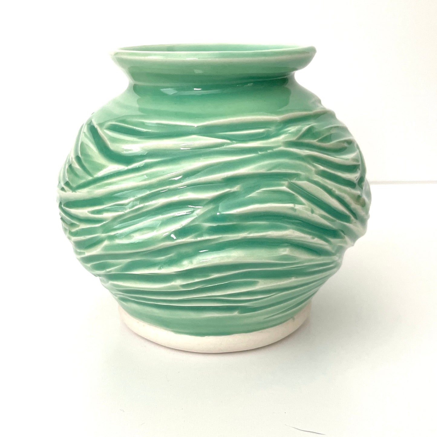 Small Light Green Porcelain Carved Vase