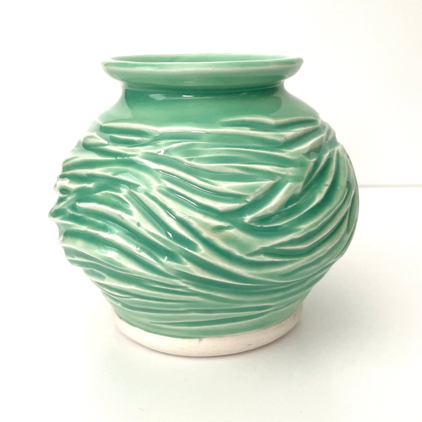 Small Light Green Porcelain Carved Vase
