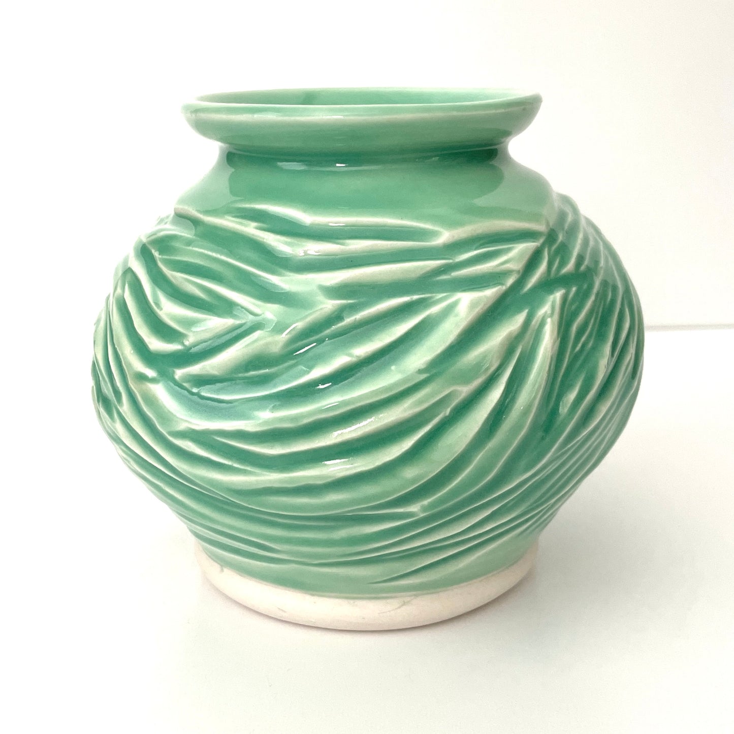 Small Light Green Porcelain Carved Vase