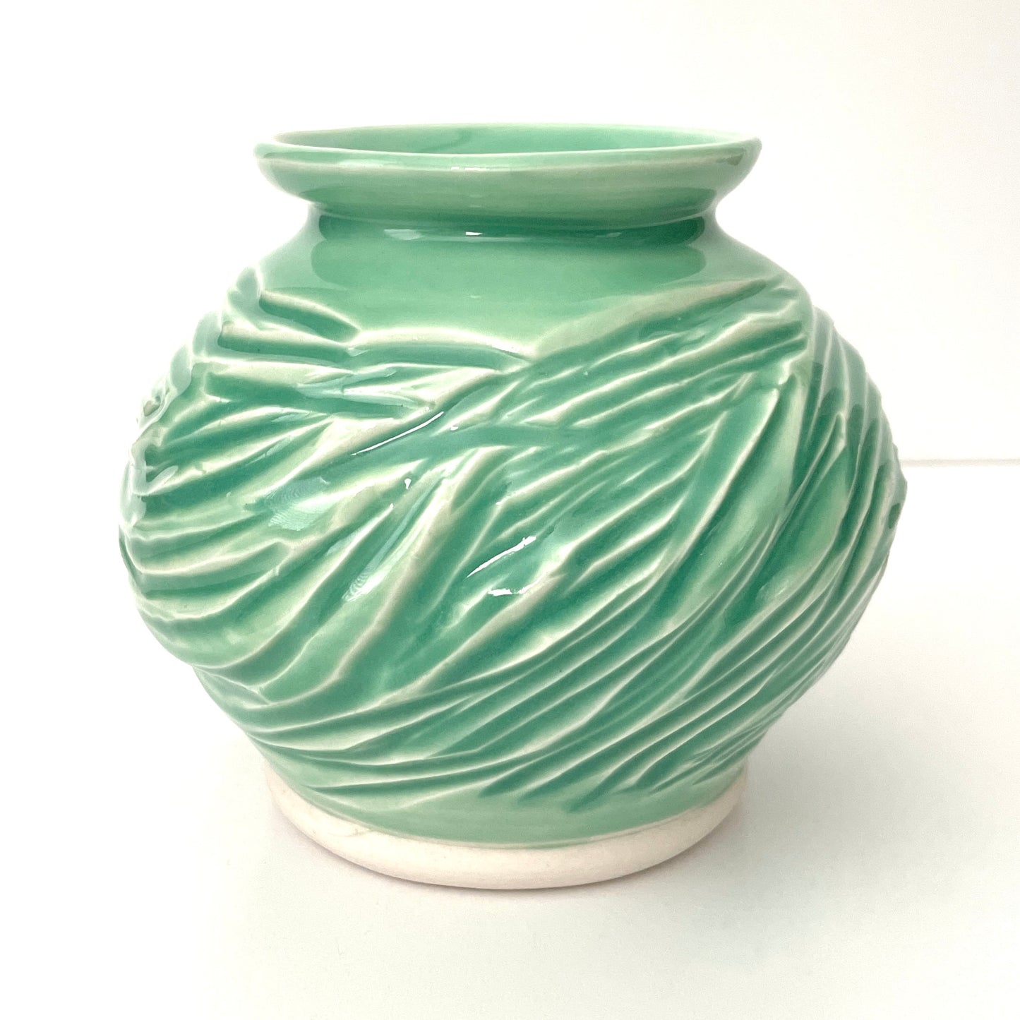 Small Light Green Porcelain Carved Vase