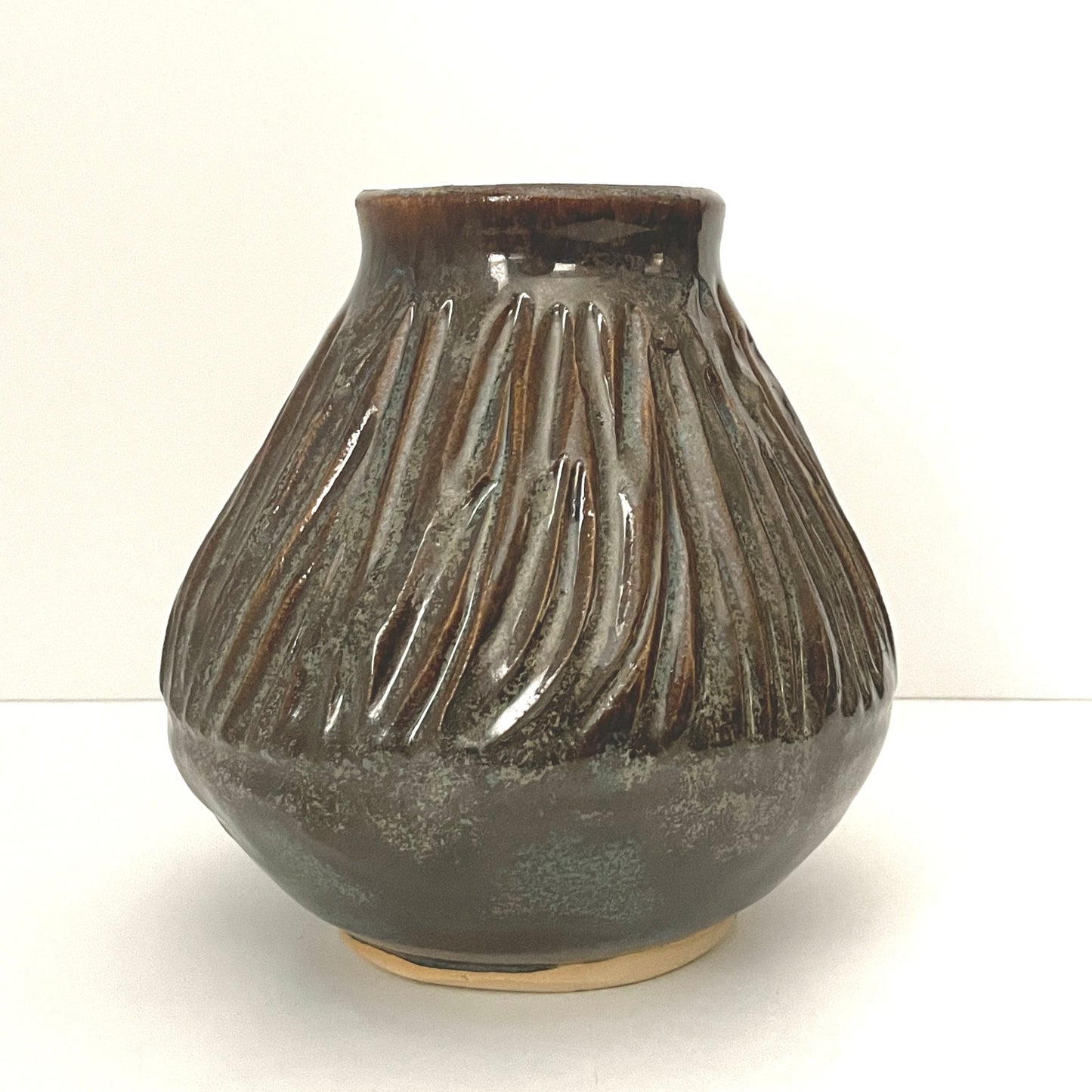 Smoky Carved Inverted Cone Vase