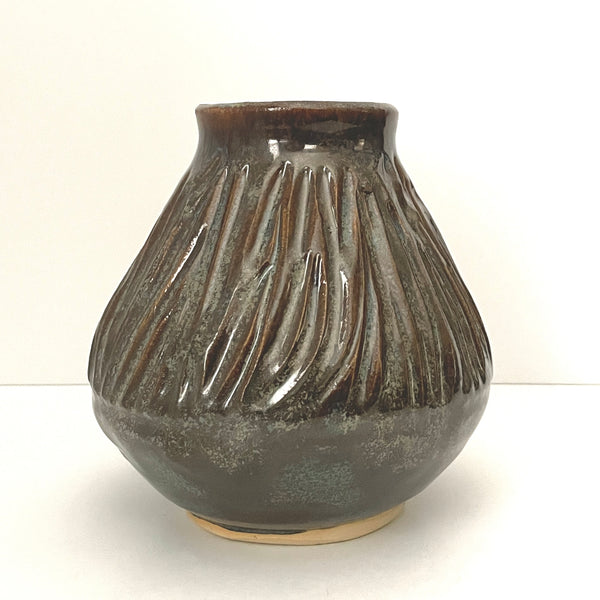 Smoky Carved Inverted Cone Vase