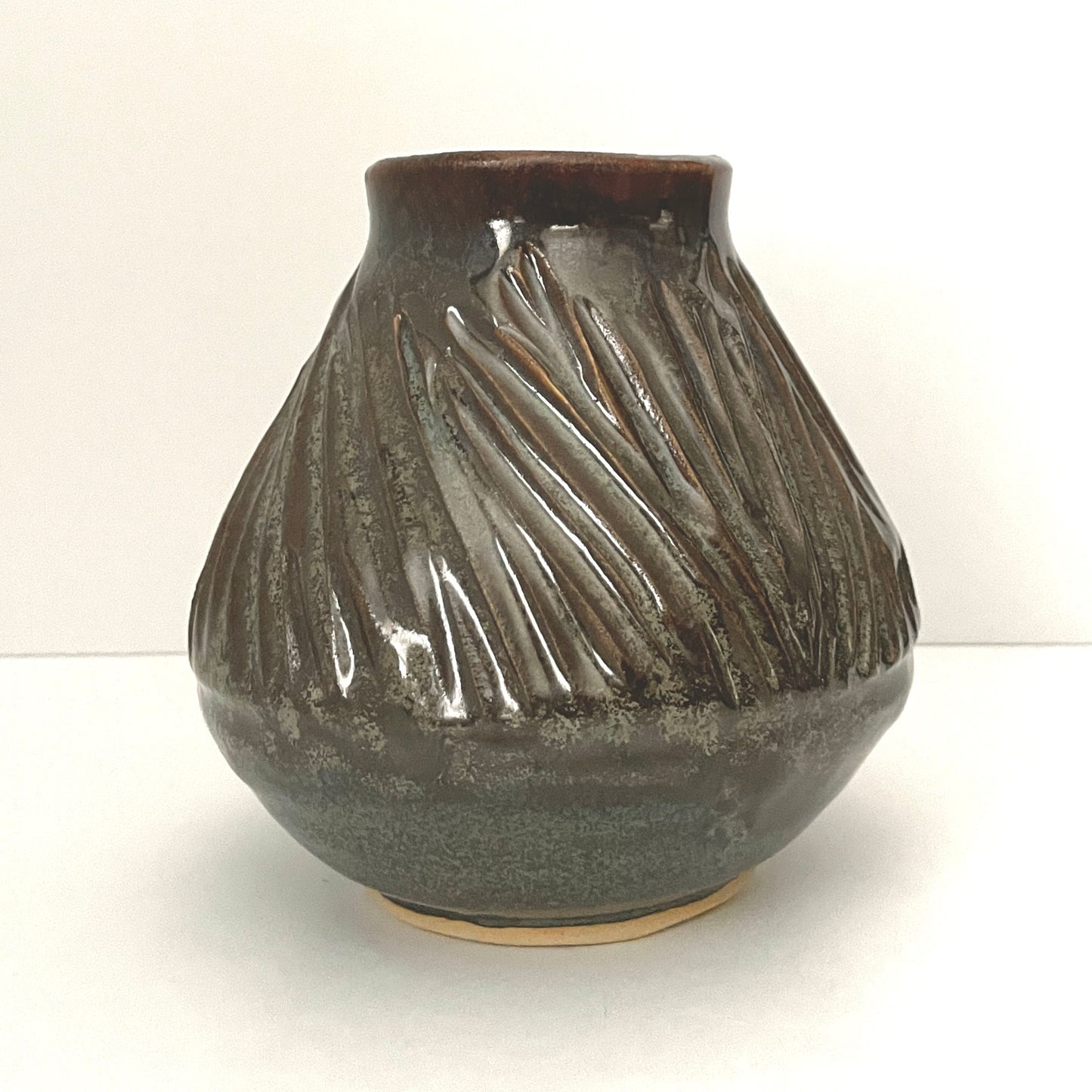 Smoky Carved Inverted Cone Vase