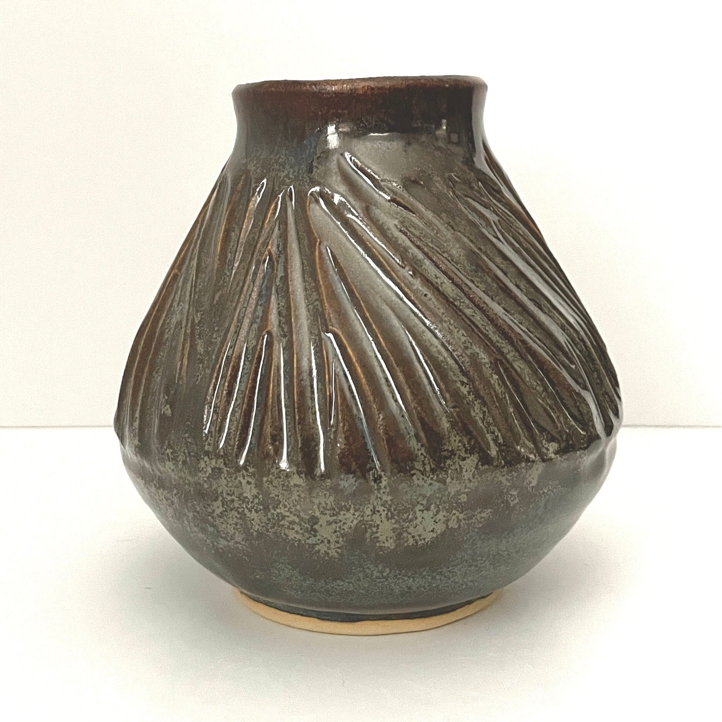 Smoky Carved Inverted Cone Vase