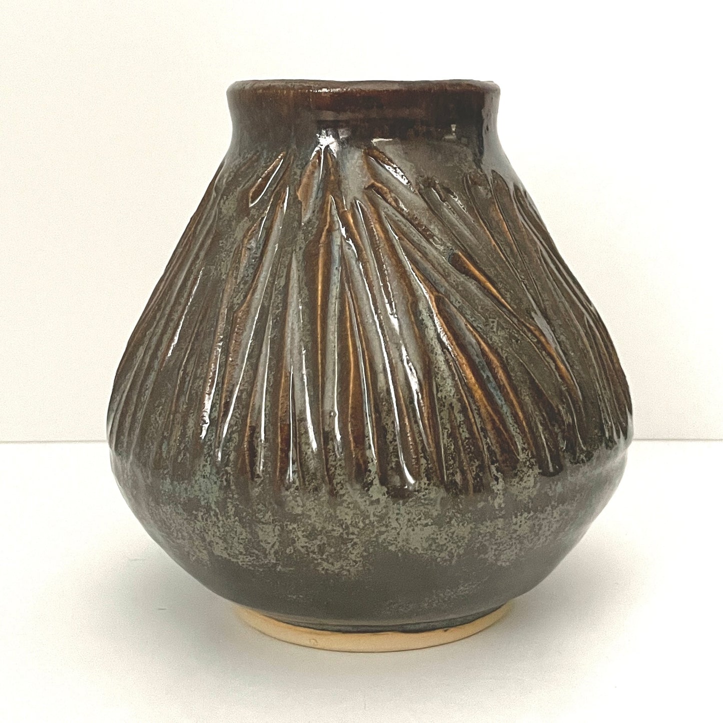Smoky Carved Inverted Cone Vase