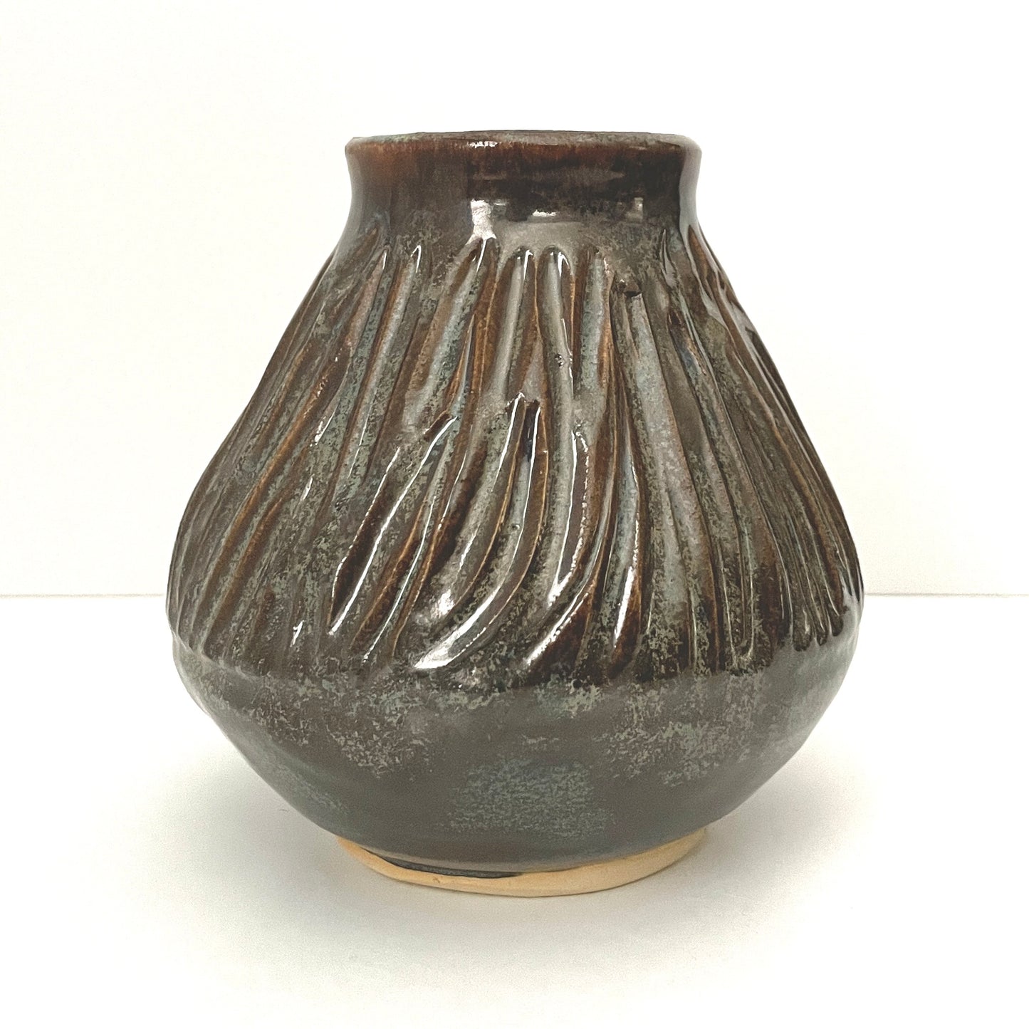Smoky Carved Inverted Cone Vase