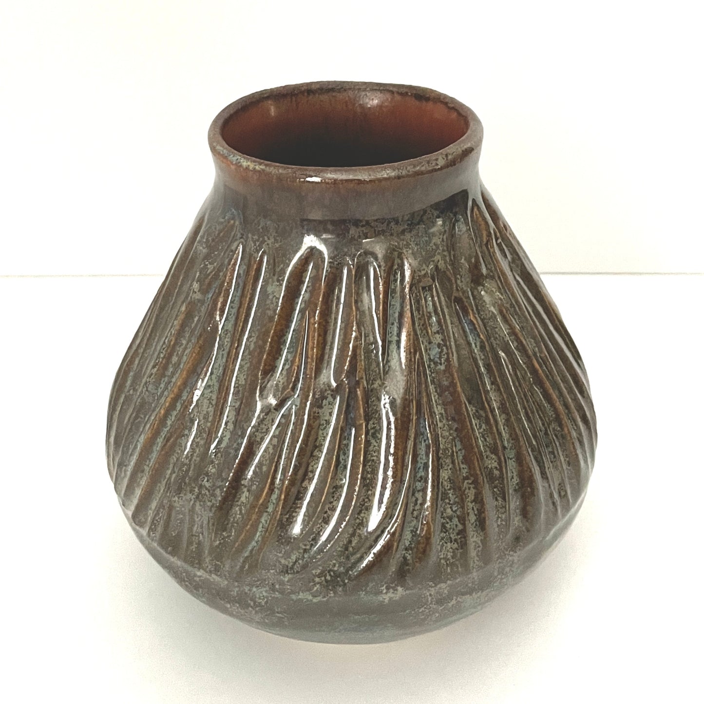 Smoky Carved Inverted Cone Vase