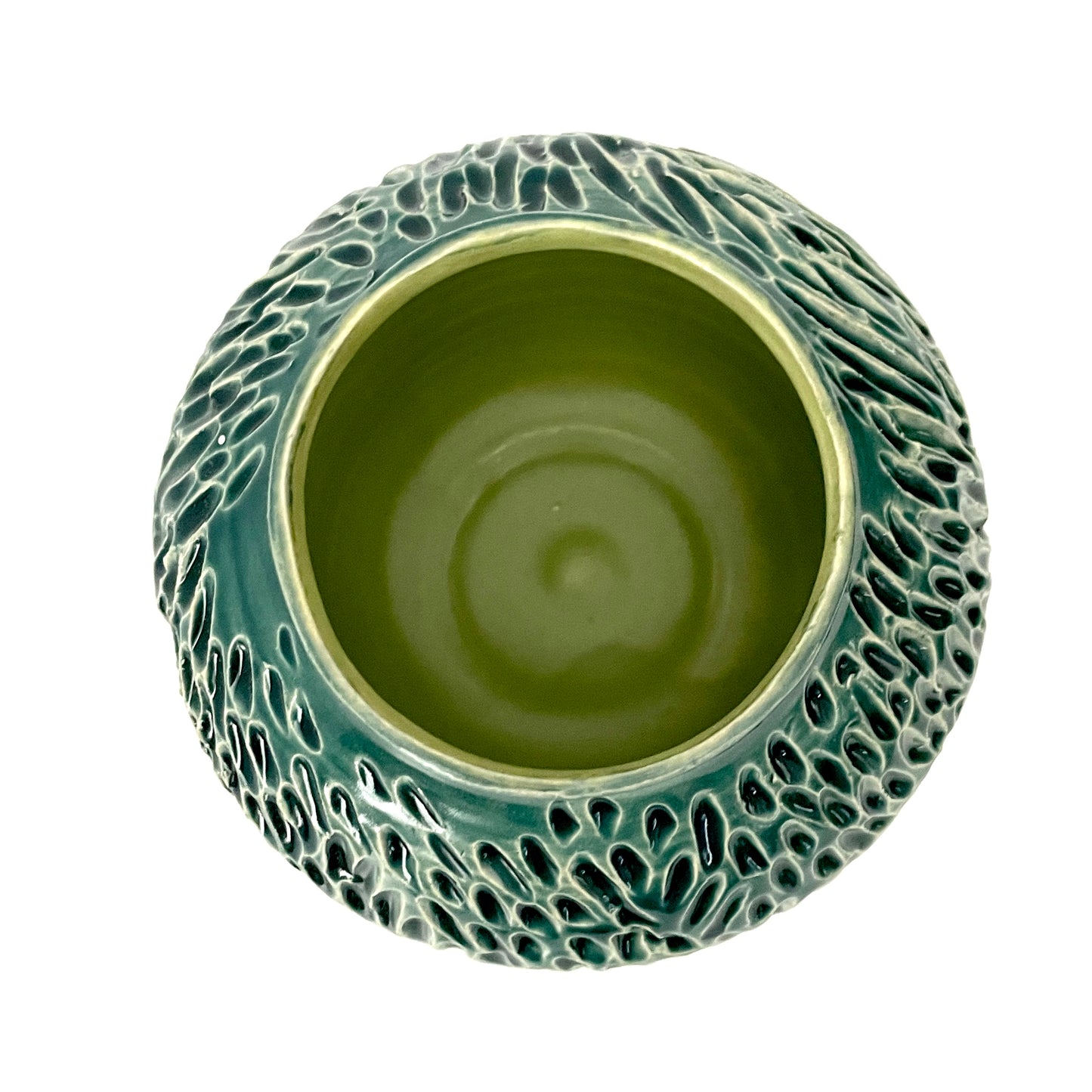 Deep green, low carved vase