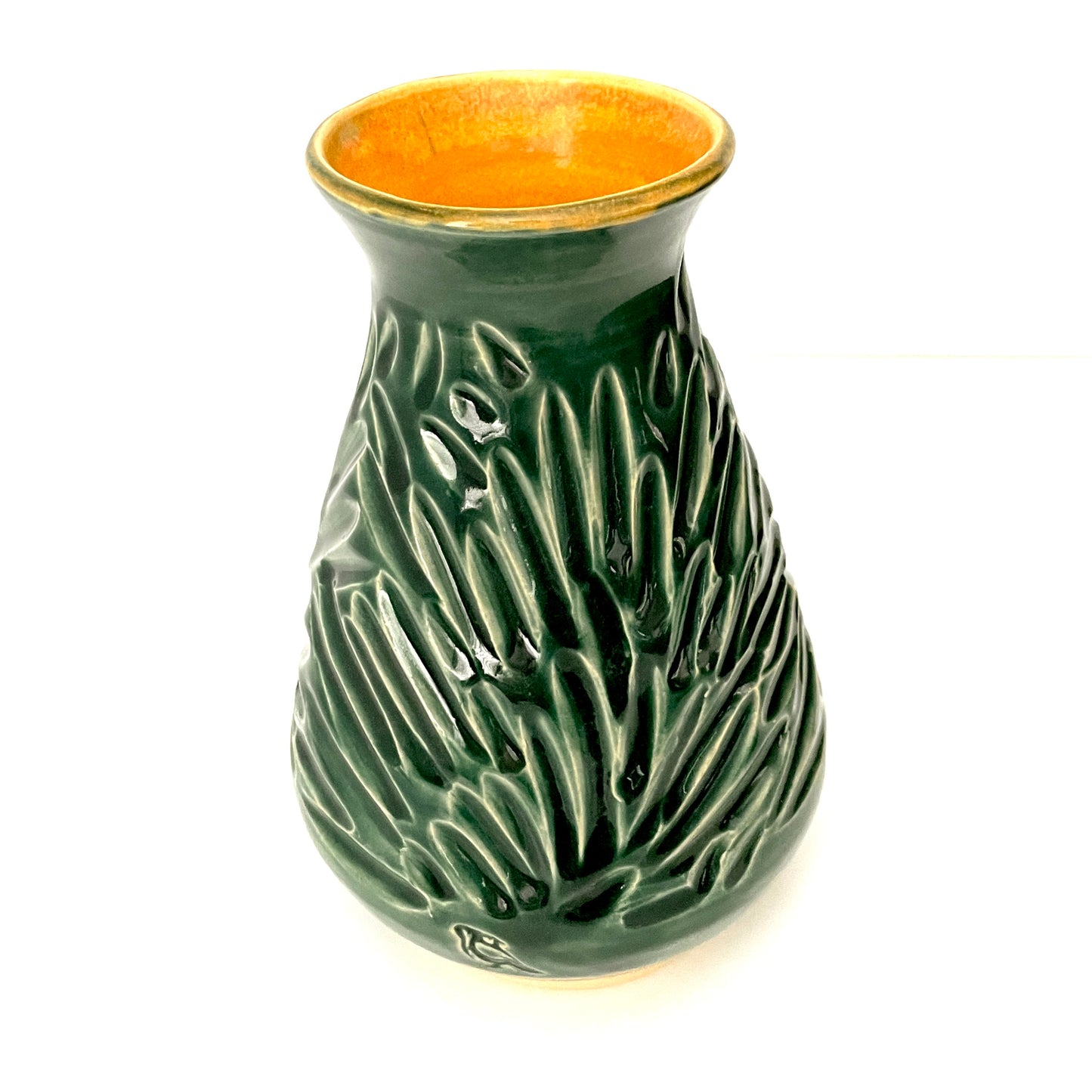 Dark Green Carved Fluted Vase