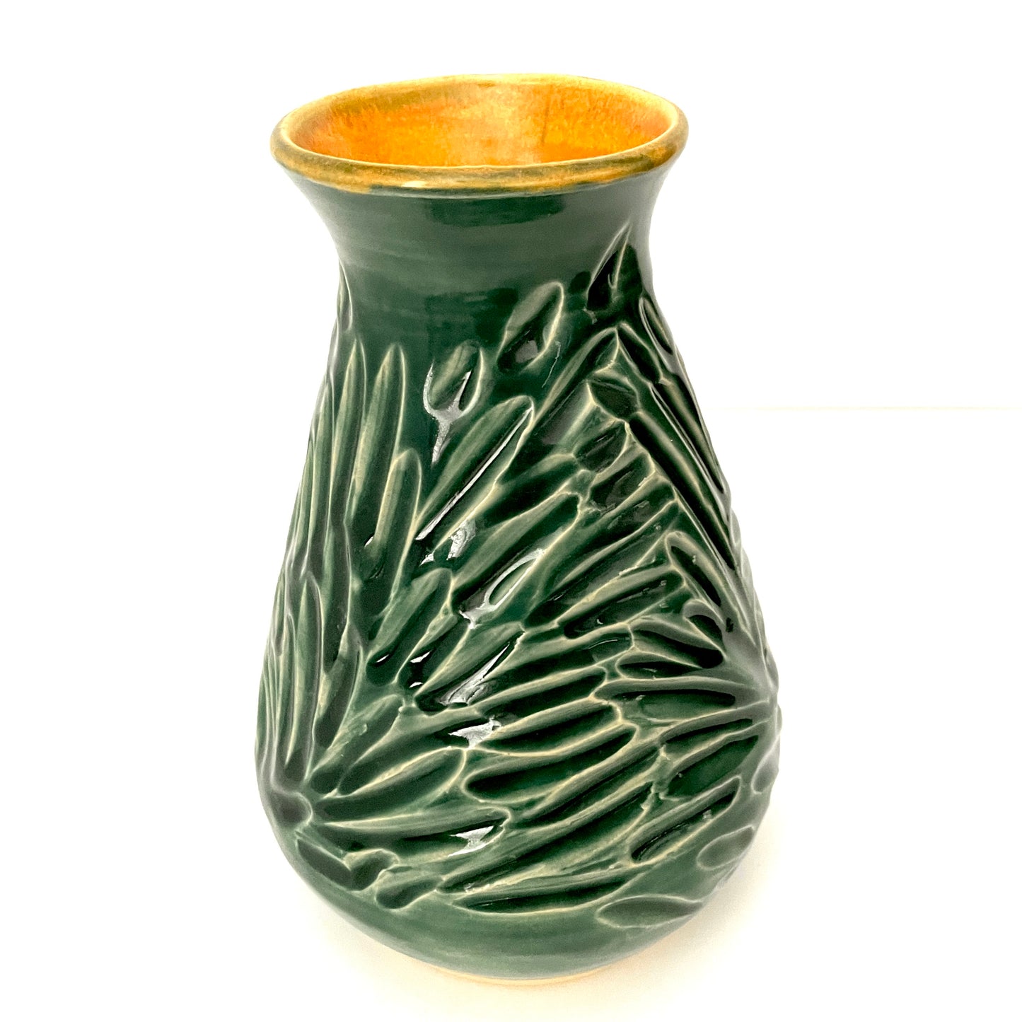 Dark Green Carved Fluted Vase