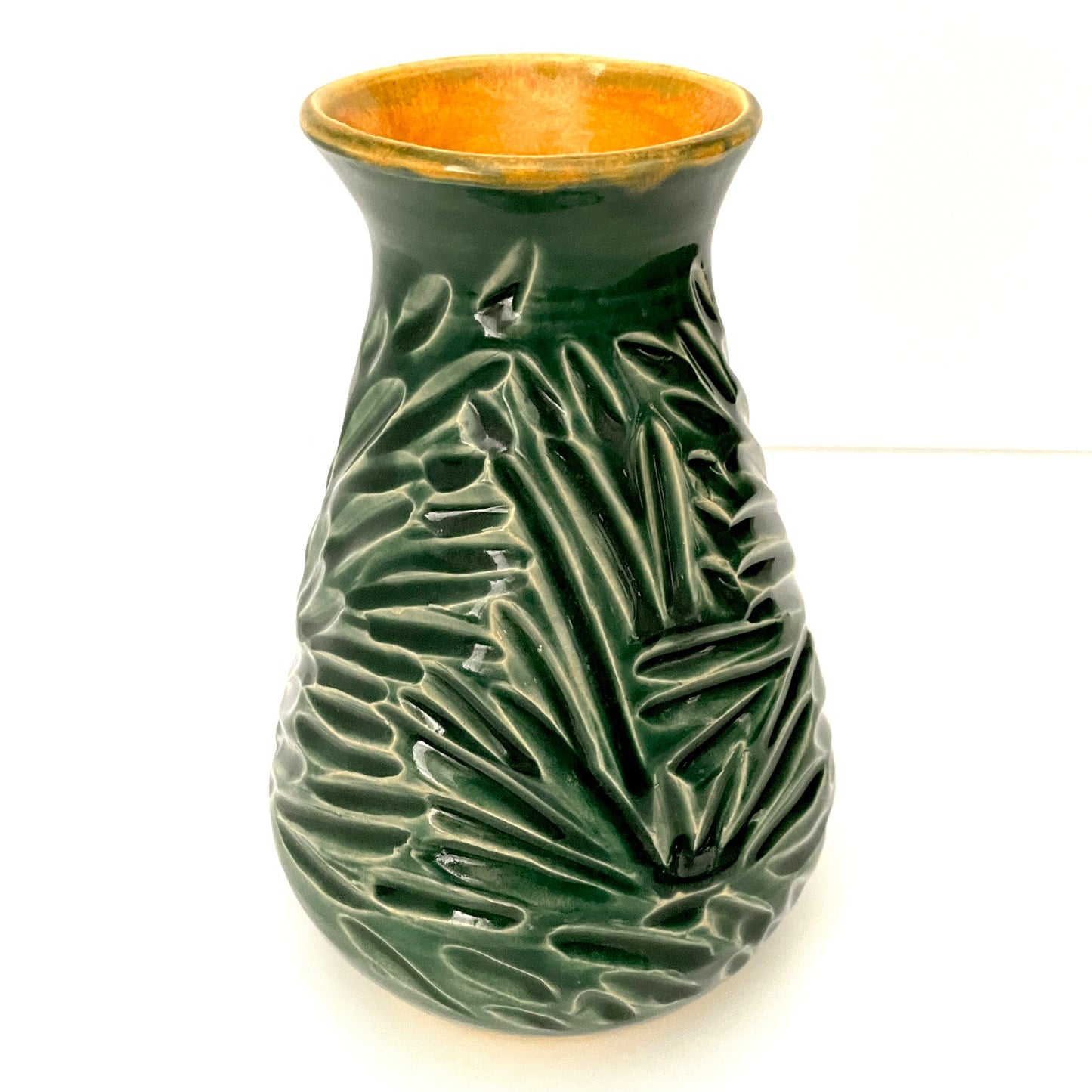 Dark Green Carved Fluted Vase