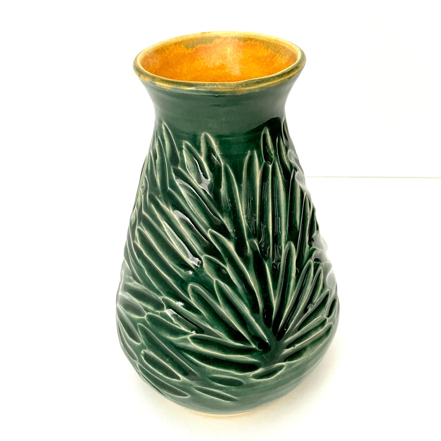Dark Green Carved Fluted Vase
