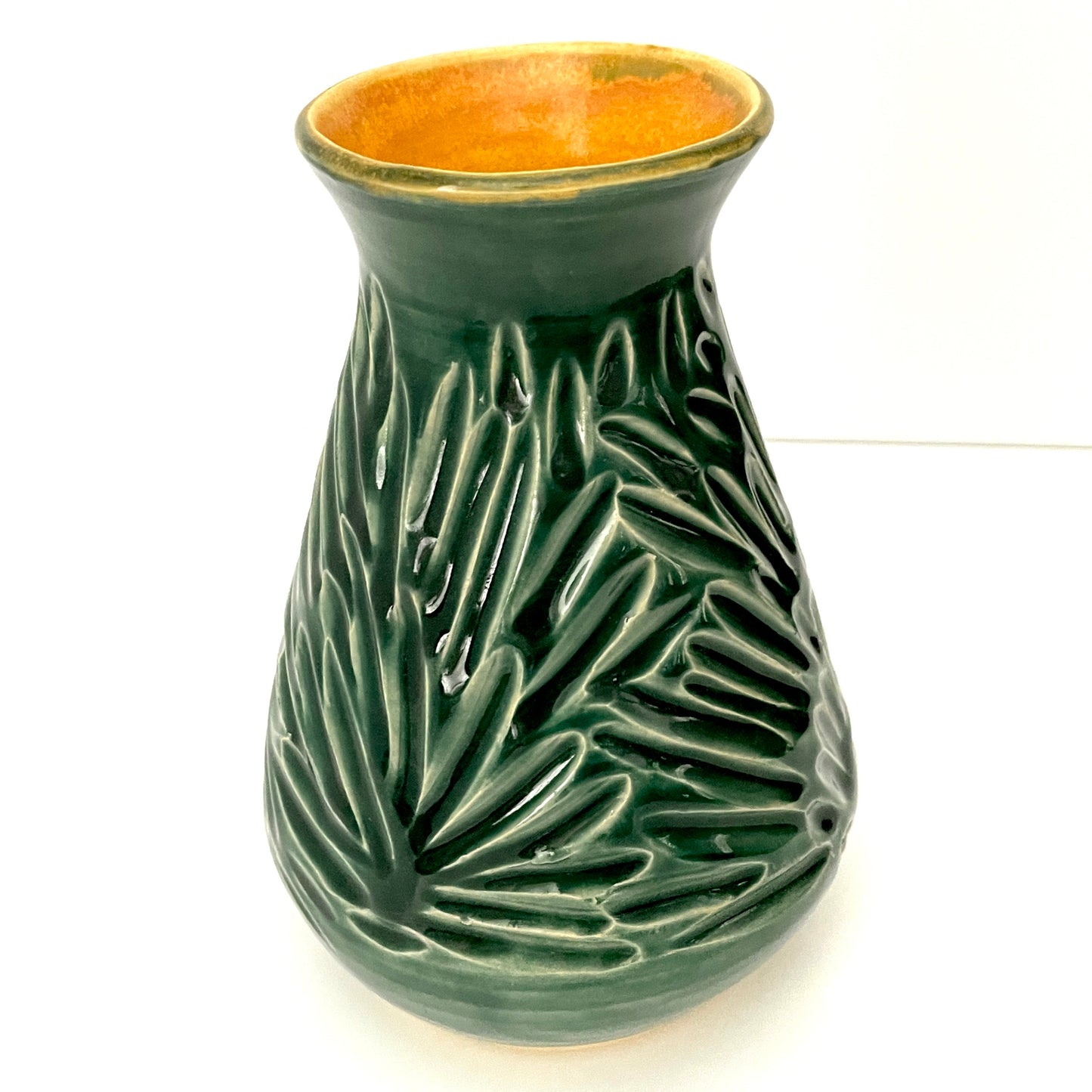 Dark Green Carved Fluted Vase