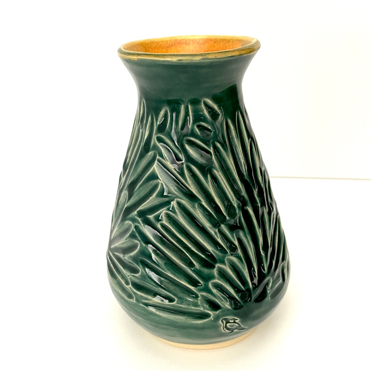 Dark Green Carved Fluted Vase
